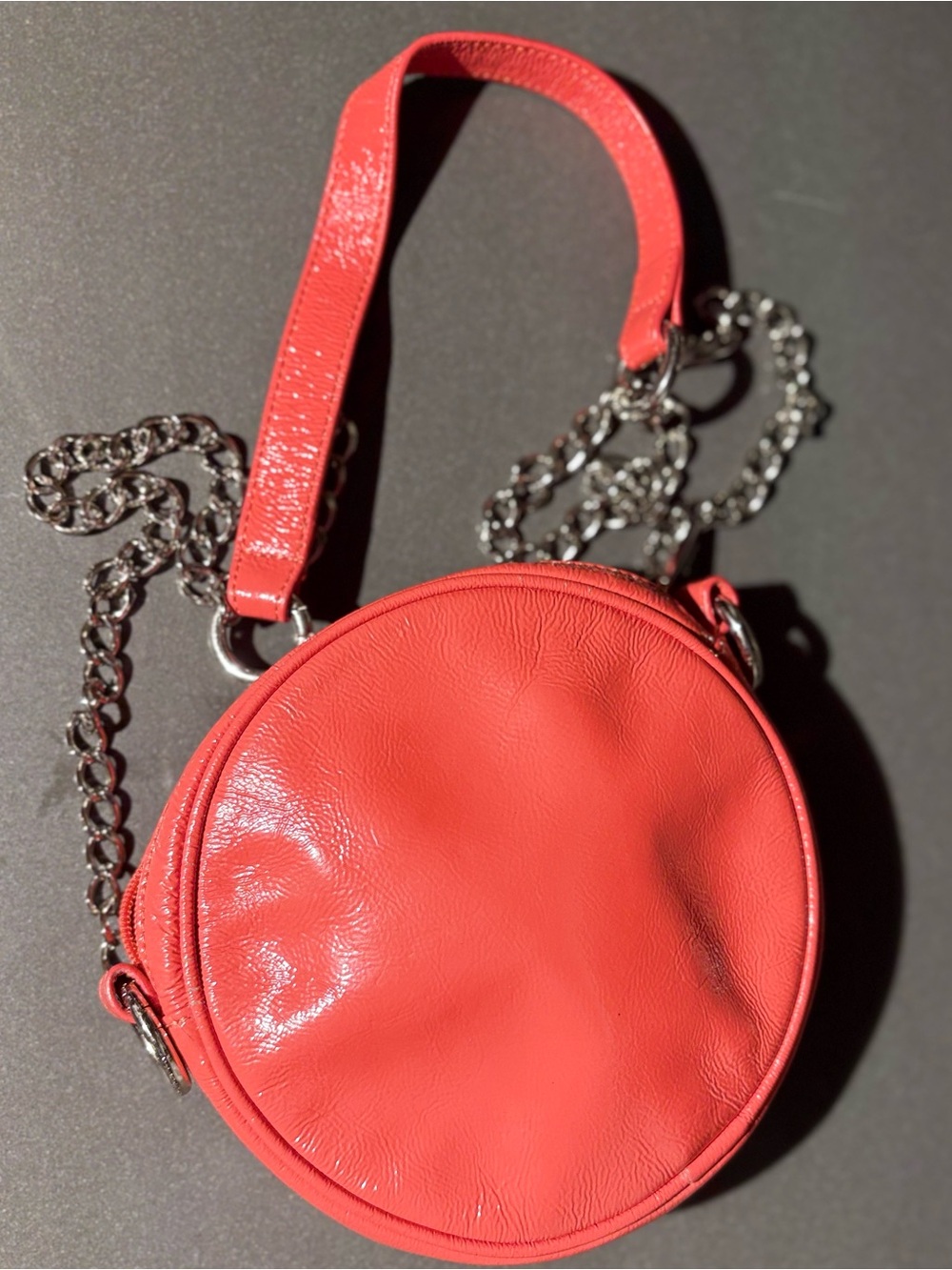Vintage HOBO International Coral Pink Patent Leather Round Circle Crossbody Bag